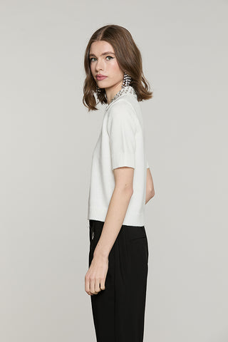 Maglia CUMMING mezza manica colletto con applicazioni strass - RDA2602431042 - Relish Autunno/Inverno 2026