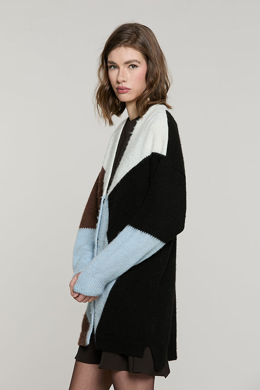 Cardigan ANVERSA lungo manica lunga scollo v con snap intarsio rombi - RDA2602529065 - Relish Autunno/Inverno 2026