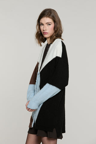Cardigan ANVERSA lungo manica lunga scollo v con snap intarsio rombi - RDA2602529065 - Relish Autunno/Inverno 2026