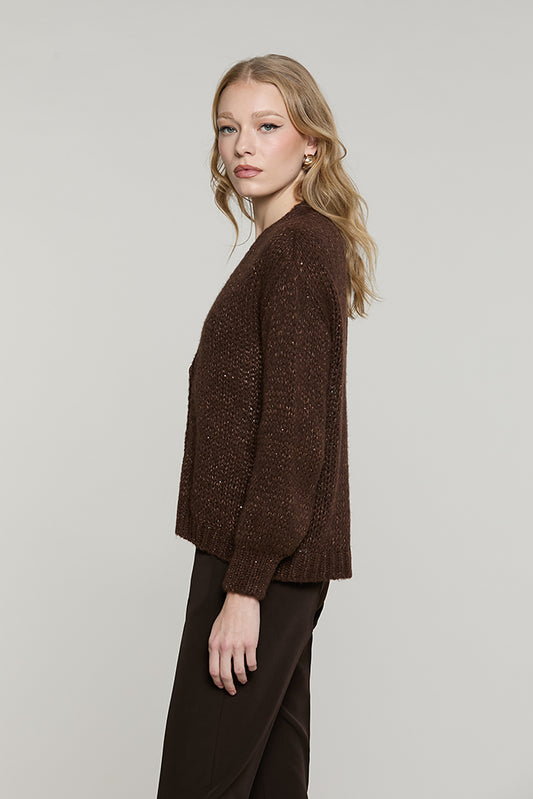 Cardigan BRUGES manica lunga scollo v con bottoni con lurex + micro-paillettes - RDA2602532061 - Relish Autunno/Inverno 2026