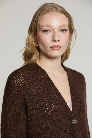 Cardigan BRUGES manica lunga scollo v con bottoni con lurex + micro-paillettes - RDA2602532061 - Relish Autunno/Inverno 2026