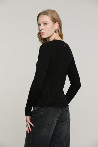 Maglia CABBI manica lunga serfino scollo a V con bottoni + strass + inserti pizzo costina - RDA2602605012 - Relish Autunno/Inverno 2026