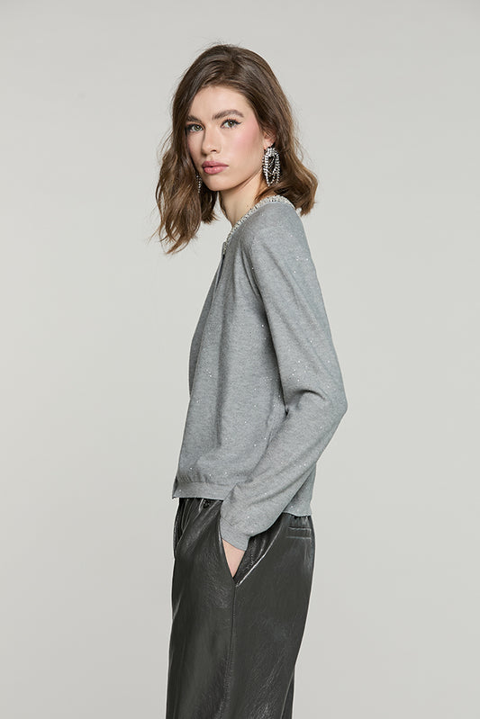 Cardigan SADE manica lunga girocollo con bottoni crystal + paillettes - RDA2602605014 - Relish Autunno/Inverno 2026