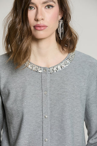 Cardigan SADE manica lunga girocollo con bottoni crystal + paillettes - RDA2602605014 - Relish Autunno/Inverno 2026