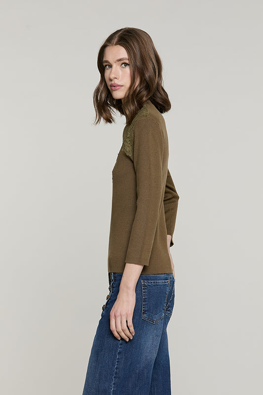 Maglia VOILA manica 3/4 collo vulcano con inserti pizzo costina - RDA2602605031 - Relish Autunno/Inverno 2026