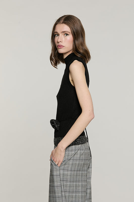 Maglia OPERATOR senza maniche collo alto con fondo paillettes + cintura fiore con strass - RDA2602637023 - Relish Autunno/Inverno 2026