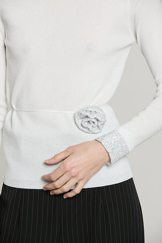 Maglia KEEP manica lunga con bordo paillettes + collarino fiore con strass - RDA2602637024 - Relish Autunno/Inverno 2026