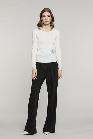 Maglia KEEP manica lunga con bordo paillettes + collarino fiore con strass - RDA2602637024 - Relish Autunno/Inverno 2026
