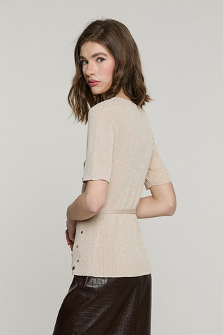 Maglia STRONGER mezza manica con paillettes + castoni + cintura con fibbia logo lurex - RDA2602637033 - Relish Autunno/Inverno 2026