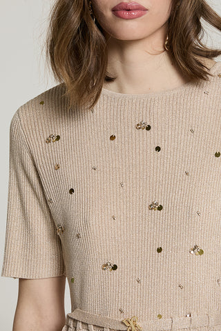 Maglia STRONGER mezza manica con paillettes + castoni + cintura con fibbia logo lurex - RDA2602637033 - Relish Autunno/Inverno 2026
