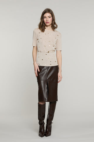 Maglia STRONGER mezza manica con paillettes + castoni + cintura con fibbia logo lurex - RDA2602637033 - Relish Autunno/Inverno 2026