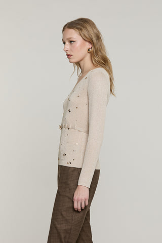 Maglia TABOO manica lunga scollo a V con paillettes + castoni + cintura con fibbia logo lurex - RDA2602637034 - Relish Autunno/Inverno 2026