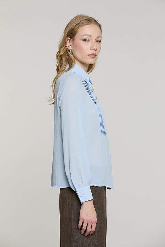Camicia BARELA manica lunga con plisse' + copribottoni gioiello - RDA2603009008 - Relish Autunno/Inverno 2026