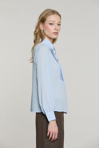 Camicia BARELA manica lunga con plisse' + copribottoni gioiello - RDA2603009008 - Relish Autunno/Inverno 2026