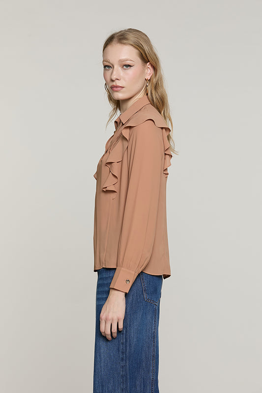 Blusa PARIETTI manica lunga con rouches + pieghe scollo v con collana logo - RDA2603009010 - Relish Autunno/Inverno 2026