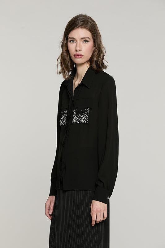 Camicia LIZZIE manica lunga con tasche + patte + strass - RDA2603009011 - Relish Autunno/Inverno 2026