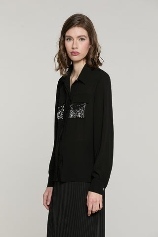 Camicia LIZZIE manica lunga con tasche + patte + strass - RDA2603009011 - Relish Autunno/Inverno 2026