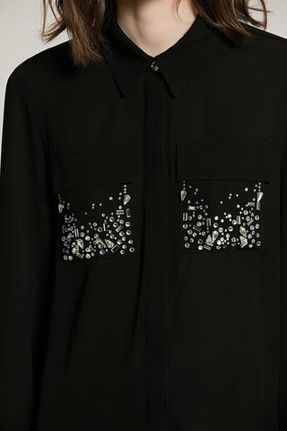 Camicia LIZZIE manica lunga con tasche + patte + strass - RDA2603009011 - Relish Autunno/Inverno 2026