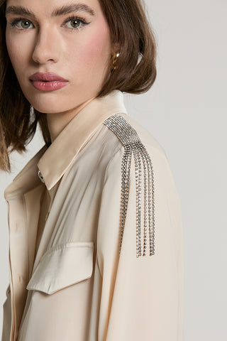 Camicia SERIOUS manica lunga con tasche + patte raso + applicazioni strass - RDA2603009012 - Relish Autunno/Inverno 2026
