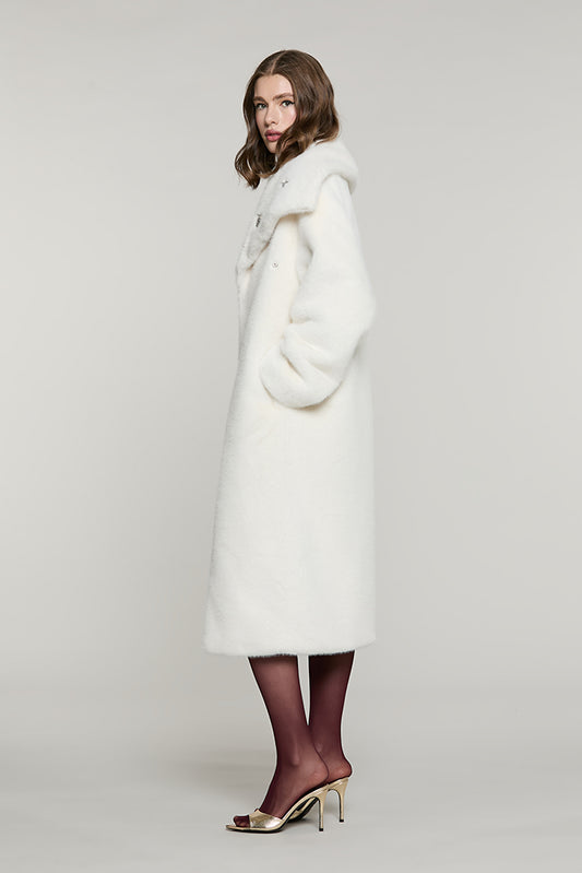 Pelliccia VIRGYN_LONG eco manica lunga con collo ampio + tasche + ganci + castoni + pietre - RDA2605009007 - Relish Autunno/Inverno 2026