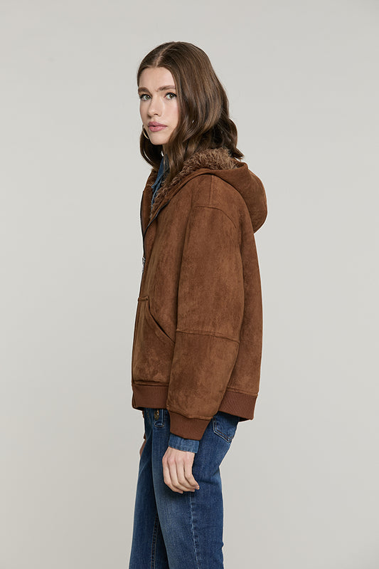 Montone GOMEZ manica lunga con cappuccio + zip + tasche + bordi costa ecocamoscio - RDA2605009008 - Relish Autunno/Inverno 2026