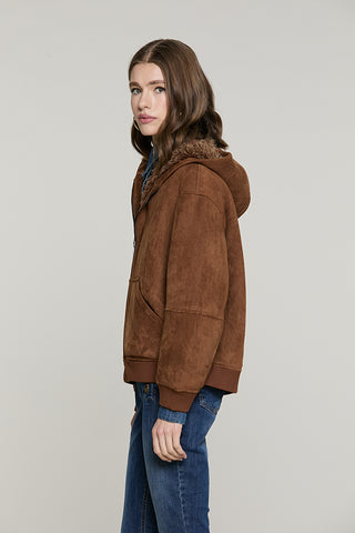 Montone GOMEZ manica lunga con cappuccio + zip + tasche + bordi costa ecocamoscio - RDA2605009008 - Relish Autunno/Inverno 2026