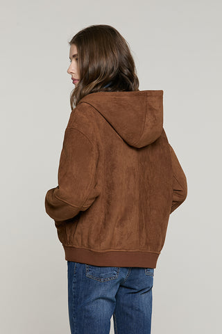 Montone GOMEZ manica lunga con cappuccio + zip + tasche + bordi costa ecocamoscio - RDA2605009008 - Relish Autunno/Inverno 2026