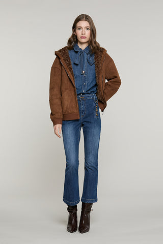 Montone GOMEZ manica lunga con cappuccio + zip + tasche + bordi costa ecocamoscio - RDA2605009008 - Relish Autunno/Inverno 2026