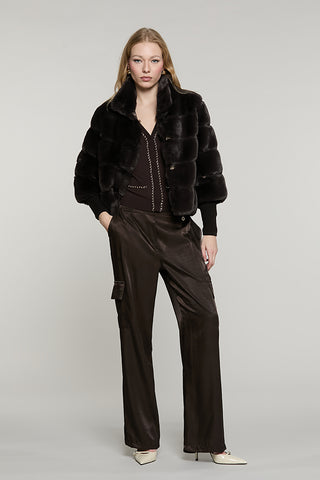 Pelliccia MARILA eco manica lunga con polsi costina + bott.gioiello - RDA2605009010 - Relish Autunno/Inverno 2026