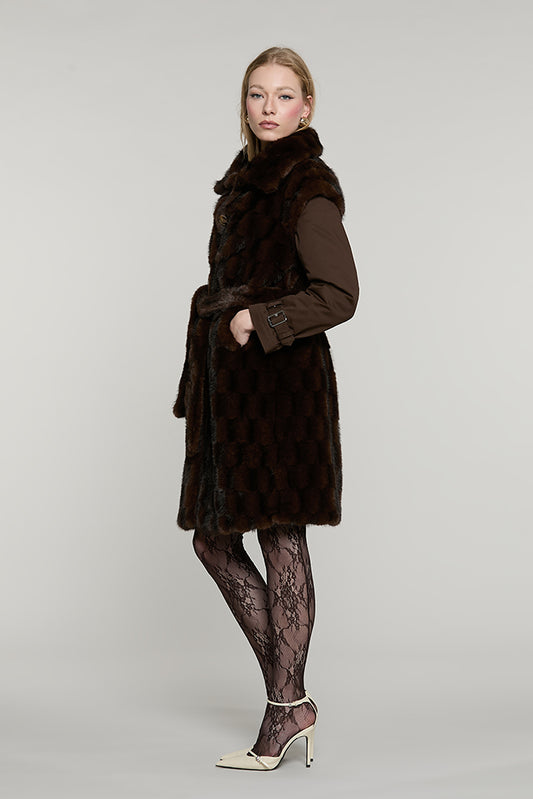 Pelliccia CHARMY eco manica lunga cotone con cinturini + fibbiecon tasche + cintura - RDA2605009014 - Relish Autunno/Inverno 2026