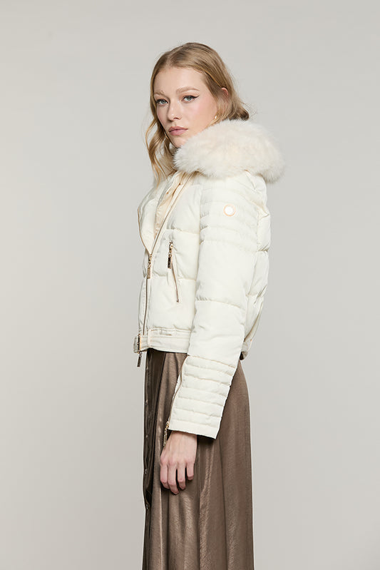 Piumino PICHA corto manica lunga con zip + collo ecopelliccia staccabile + cintura - RDA2605009029 - Relish Autunno/Inverno 2026