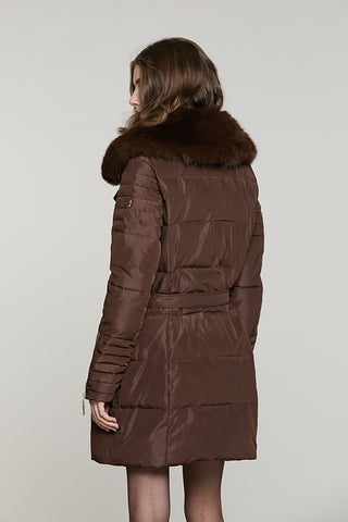 Piumino CUNY lungo manica lunga con zip + collo ecopelliccia staccabile + cintura - RDA2605009030 - Relish Autunno/Inverno 2026