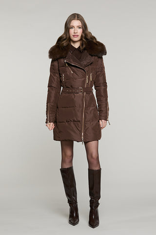 Piumino CUNY lungo manica lunga con zip + collo ecopelliccia staccabile + cintura - RDA2605009030 - Relish Autunno/Inverno 2026