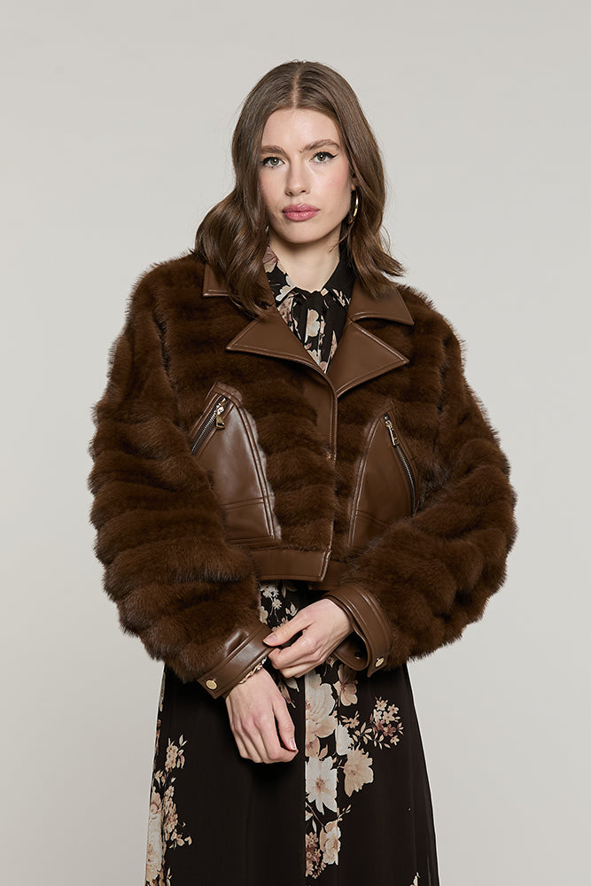 Pelliccia OVERTOYOU eco corta manica lunga con inserti ecopelle + zip + snap - RDA2605009059 - Relish Autunno/Inverno 2026