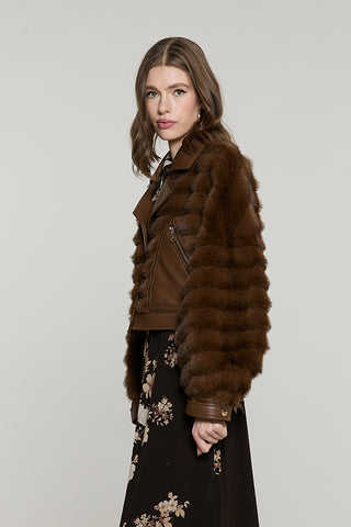 Pelliccia OVERTOYOU eco corta manica lunga con inserti ecopelle + zip + snap - RDA2605009059 - Relish Autunno/Inverno 2026