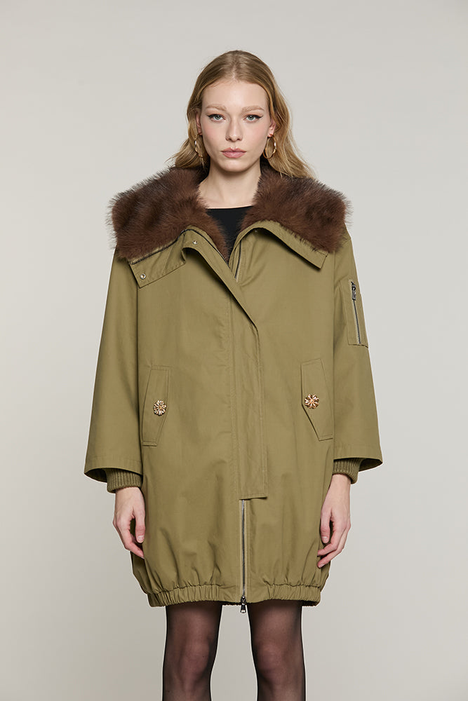 Parka MOYA lungo manica lunga con interno ecopellliccia collo ampio con zip + tasche - RDA2605033013 - Relish Autunno/Inverno 2026