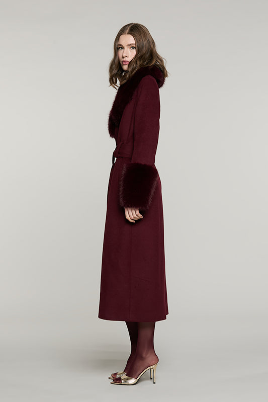 Cappotto RECORDS lungo manica lunga con cintura + tasche + bordi ecopelliccia - RDA2605112020 - Relish Autunno/Inverno 2026