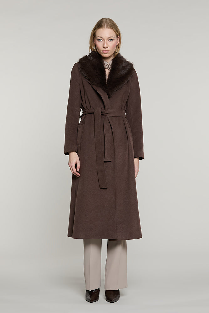 Cappotto ANNAPUR_BIS lungo manica lunga con collo pelliccia staccabile + cintura + tasche - RDA2605550002 - Relish Autunno/Inverno 2026