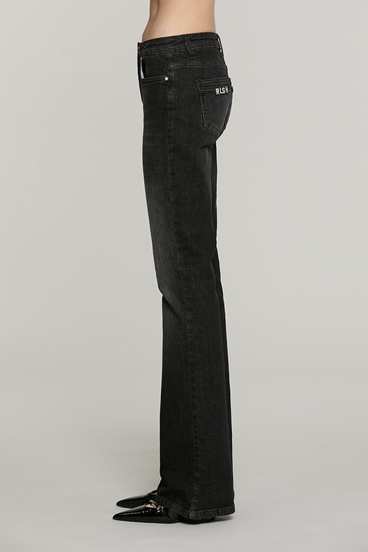 Panta SCHIFFER_BLACK v.media 5 ts flaire fit con logo strass tasche denim - RDA2607016002 - Relish Autunno/Inverno 2026
