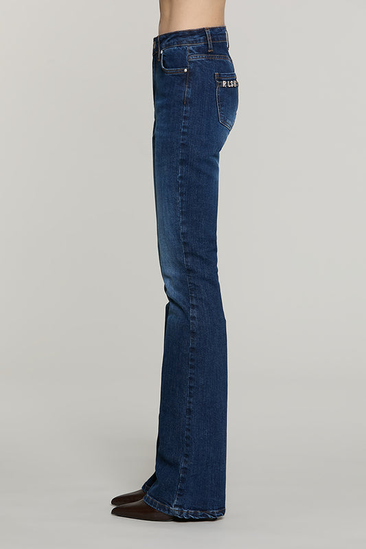 Panta SCHIFFER_BLUE v.media 5 ts flaire fit con logo strass tasche denim - RDA2607016020 - Relish Autunno/Inverno 2026
