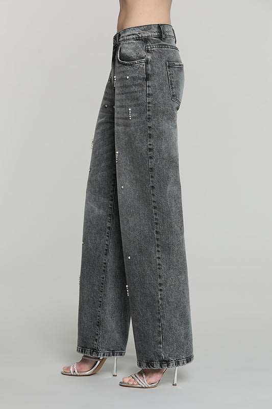 Panta GISELLE_GREY v.media 5 ts loose fit con castoni + pietre + perle denim - RDA2607016039 - Relish Autunno/Inverno 2026