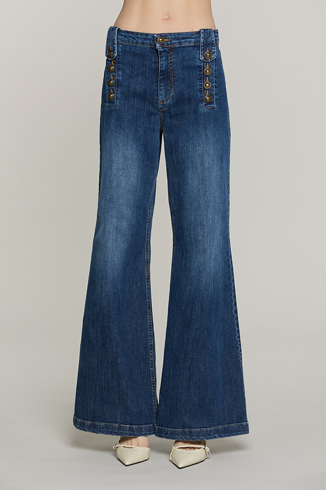 Panta PALENCIA vita alta con passanti punta + dettaglio bottoni denim - RDA2607016041 - Relish Autunno/Inverno 2026
