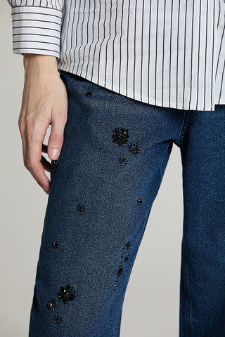 Panta CARLA_BLUE vita media baggy fit con castoni + pietre denim blue - RDA2607033036 - Relish Autunno/Inverno 2026