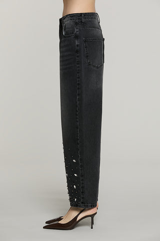 Panta CARLA_BLACK v.media baggy fit con castoni + pietre + perline denim black - RDA2607033037 - Relish Autunno/Inverno 2026