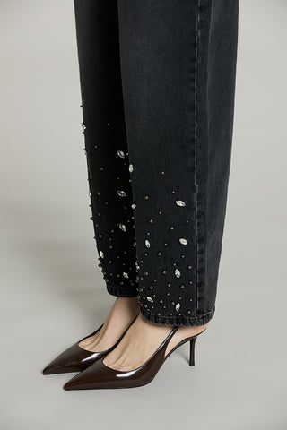 Panta CARLA_BLACK v.media baggy fit con castoni + pietre + perline denim black - RDA2607033037 - Relish Autunno/Inverno 2026
