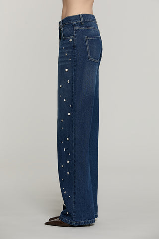 Panta GISELLE_BLUE v.media 5 ts loose fit con castoni + pietre denim blue - RDA2607033038 - Relish Autunno/Inverno 2026