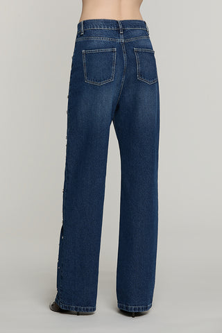 Panta GISELLE_BLUE v.media 5 ts loose fit con castoni + pietre denim blue - RDA2607033038 - Relish Autunno/Inverno 2026
