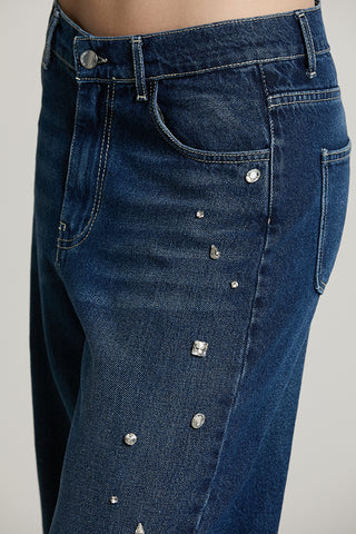 Panta GISELLE_BLUE v.media 5 ts loose fit con castoni + pietre denim blue - RDA2607033038 - Relish Autunno/Inverno 2026