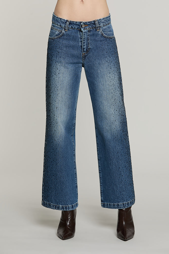 Panta ELLELONG_BLUE vita media straight fit 5 ts con strass denim blue - RDA2607033042 - Relish Autunno/Inverno 2026