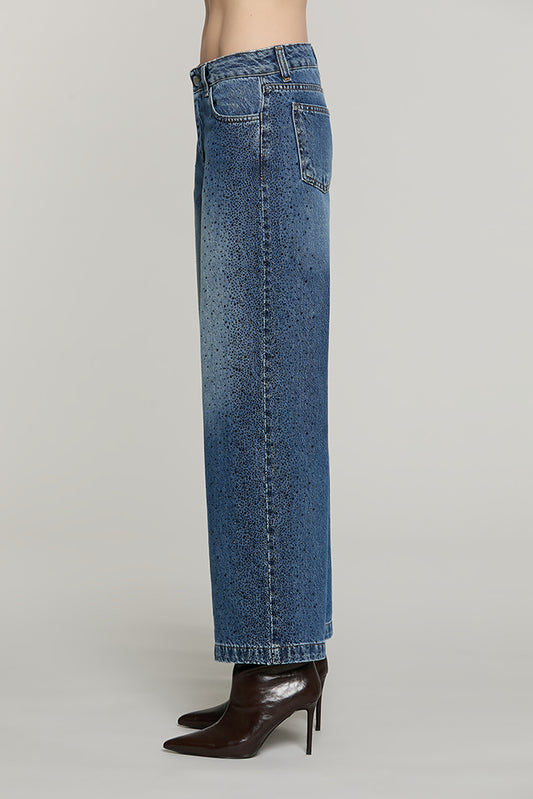 Panta ELLELONG_BLUE vita media straight fit 5 ts con strass denim blue - RDA2607033042 - Relish Autunno/Inverno 2026